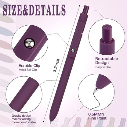10Pcs Quick Dry Ink Pens,Retractable Gel Ink Pens,Fine Point Rolling Ball Gel Pen,Premium Smooth Writing Pens,0.5mm Cute Kawaii Pens for School Home Office Diary,Assorted Vintage Colors,Black Refill
