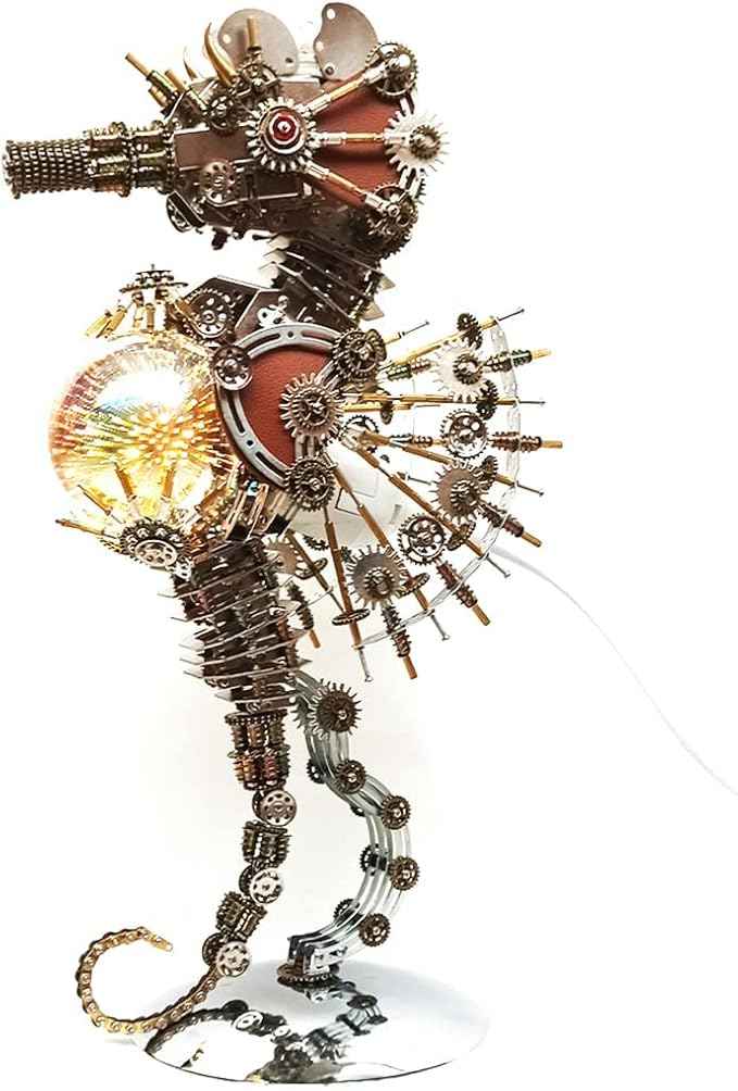 Meatalkitor 3D Puzzle Steampunk Seahorse Lamp - 2100PCS Metal Mechanical Model Kit with 16 Color Planet Light - Perfect Room Decor and Gift Choice (Firework LAMP)