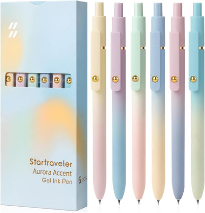 FIOVER Gel Pens, 6 Pcs 0.7mm Comfort Grip Quick Dry Black Ink Pens Fine Point Smooth Writing Pens, Cute Office Back to School Supplies Gifts for Women (6PCS Gradient Black Ink)