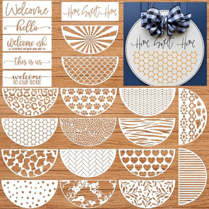 Welcome Stencils for Painting on Wood 12” Welcome Stencil for Wood Sign Doormats Half Round Hello Stencils for Door Mat Fabrics