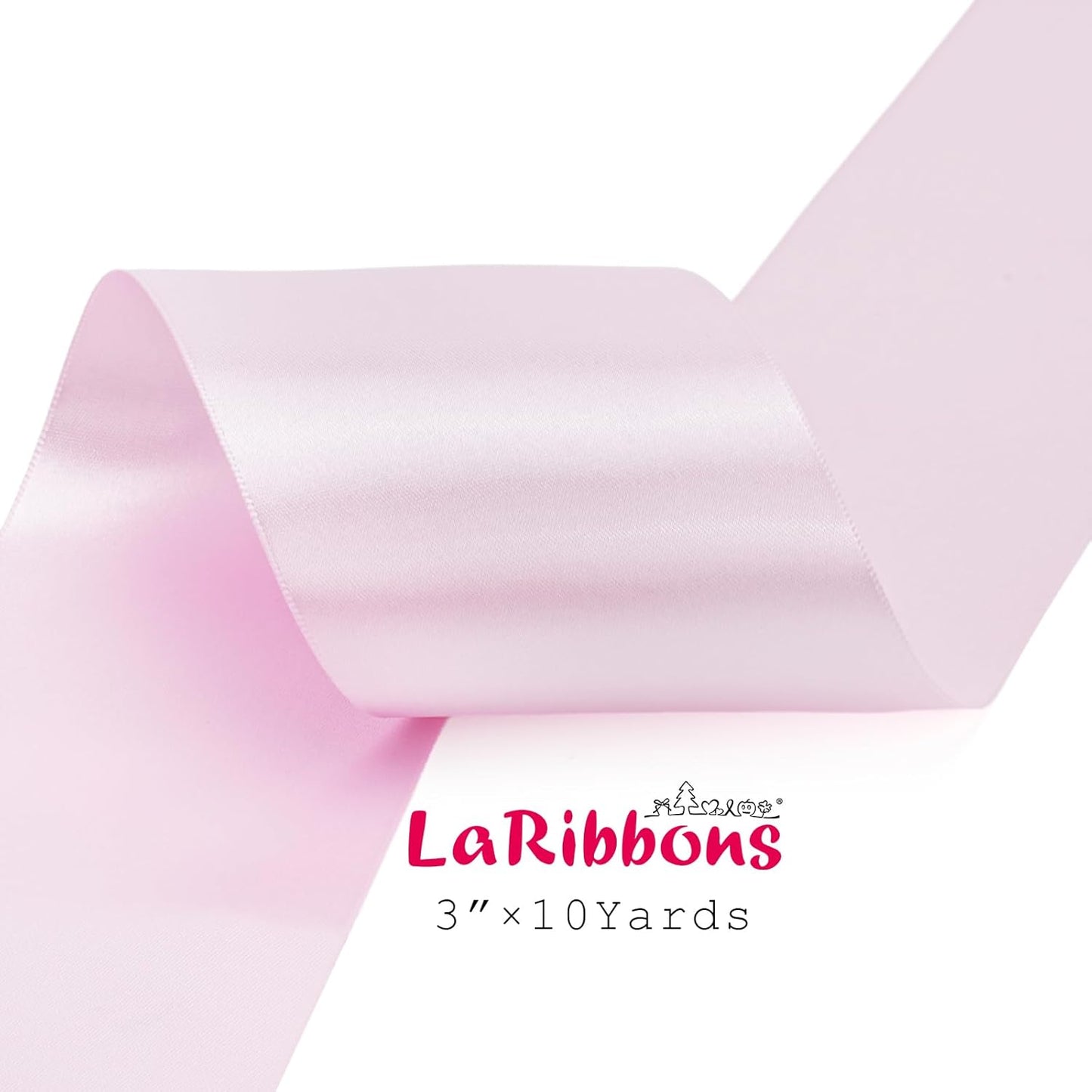 LaRibbons Light Pink Satin Ribbon 3 Inch 10 Yards Double Faced Luxury Light Pink Silk Ribbon for Gift Wrapping Flower Bouquets Bow Christmas Wedding Party Decoration - Crafty Corner