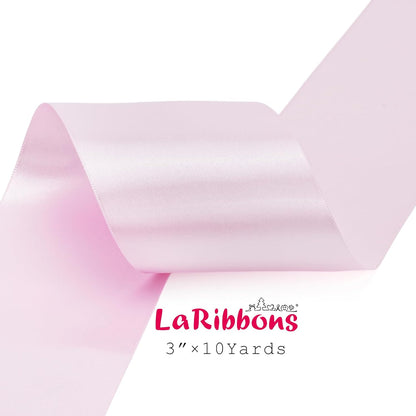 LaRibbons Light Pink Satin Ribbon 3 Inch 10 Yards Double Faced Luxury Light Pink Silk Ribbon for Gift Wrapping Flower Bouquets Bow Christmas Wedding Party Decoration - Crafty Corner