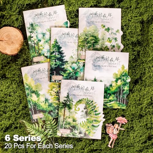 120Pcs Forest PET Scrapbook Stickers Botanical Designs for Scrapbooking Waterproof Journaling Supplies Junk Journal Ephemera with Storage Organizer (120 Count)