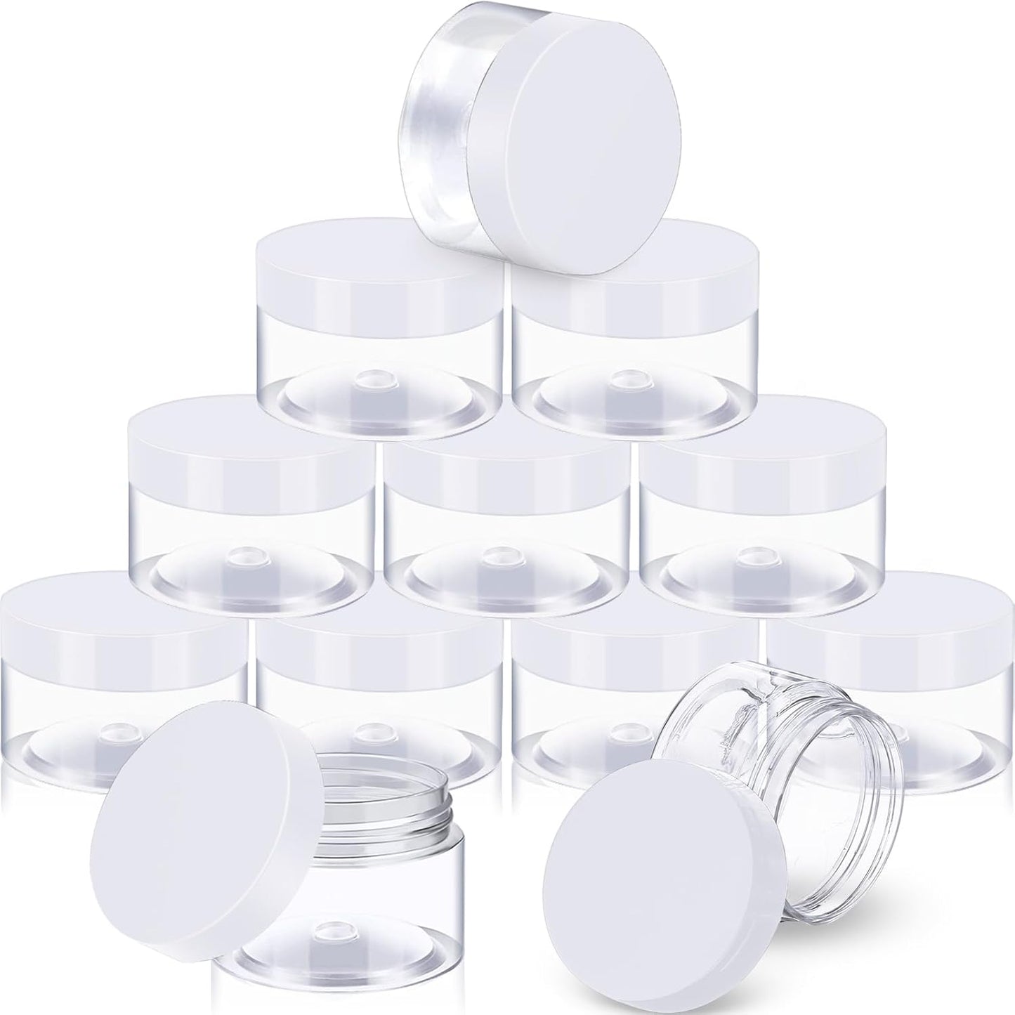 12 Pack 3 oz Plastic Container Jars with Lids Round Clear Travel Cosmetic Container Jars for Toiletries, Lotion, Cream, Ointments, Makeup, Rhinestone, Samples, Kitchen Storage (White)