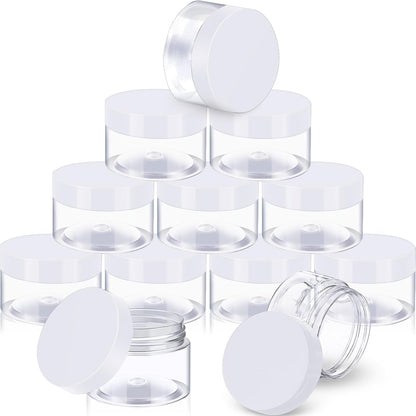 12 Pack 3 oz Plastic Container Jars with Lids Round Clear Travel Cosmetic Container Jars for Toiletries, Lotion, Cream, Ointments, Makeup, Rhinestone, Samples, Kitchen Storage (White)