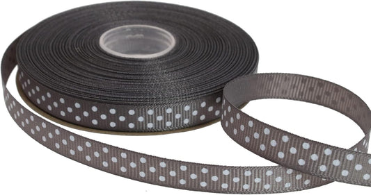 Polka Dot Grosgrain Ribbon 25 Yard Each Roll 100% Polyester (3/8", Gray) - Crafty Corner