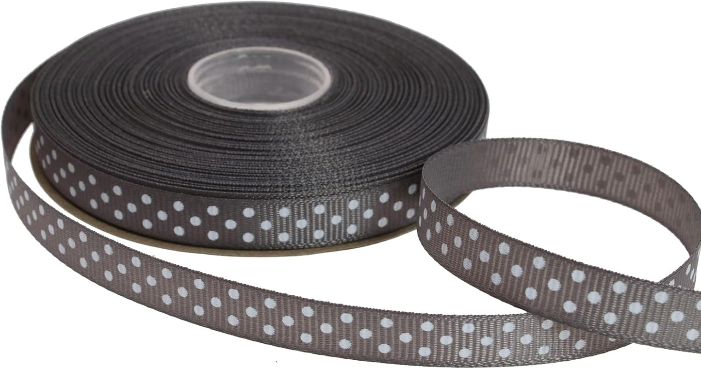 Polka Dot Grosgrain Ribbon 25 Yard Each Roll 100% Polyester (3/8", Gray) - Crafty Corner