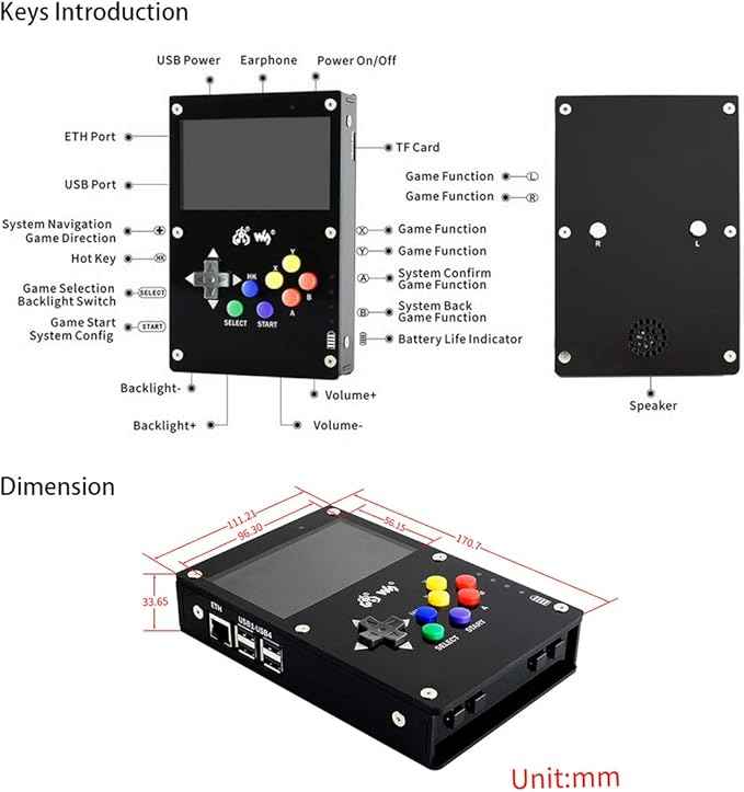 GamePi43 Accessories Kit for Raspberry Pi 4B/3B+/3B/2B/B+ Portable Retro Video Handheld Game Console with 4.3inch IPS Display 800x480 Pixel 60 fps Smooth Gaming Experience Speaker Earphone Jack