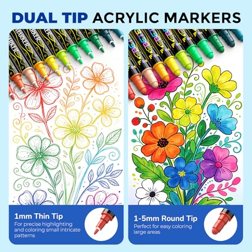 72 Colors Dual Tip Acrylic Paint Markers (72 Count)