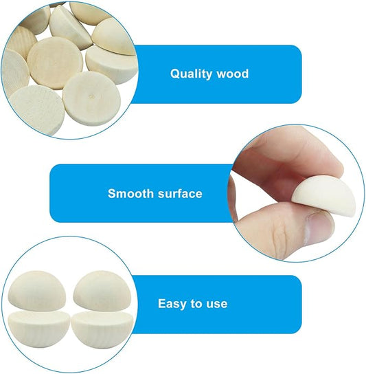 200 PCS Half Wooden Beads, 25 * 13mm Unfinished Smooth Hemisphere Beads for DIY Craft Painting, Professional Art Projects, Adult Craft Supplies, Home & Party Decoration