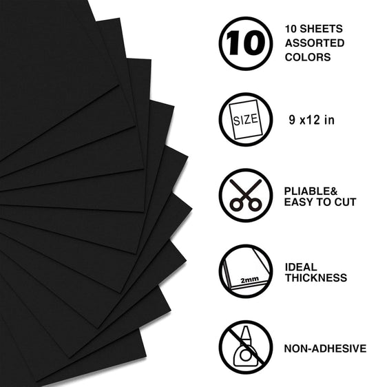MEARCOOH Black Foam Sheets Crafts 9x12 Inch 2mm Eva Craft Foam Paper for Crafts Project Preschoolers Classroom Scrapbooking DIY Cosplay(10 Sheets) - Crafty Corner