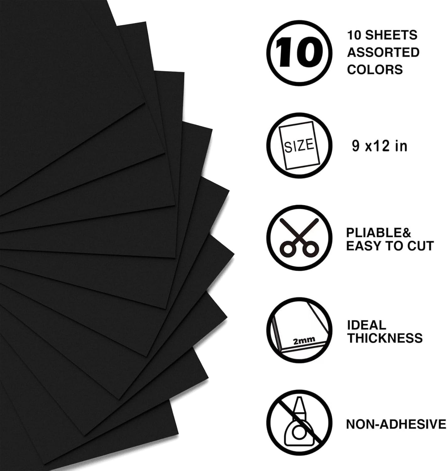 MEARCOOH Black Foam Sheets Crafts 9x12 Inch 2mm Eva Craft Foam Paper for Crafts Project Preschoolers Classroom Scrapbooking DIY Cosplay(10 Sheets) - Crafty Corner