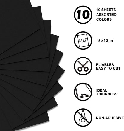 MEARCOOH Black Foam Sheets Crafts 9x12 Inch 2mm Eva Craft Foam Paper for Crafts Project Preschoolers Classroom Scrapbooking DIY Cosplay(10 Sheets) - Crafty Corner