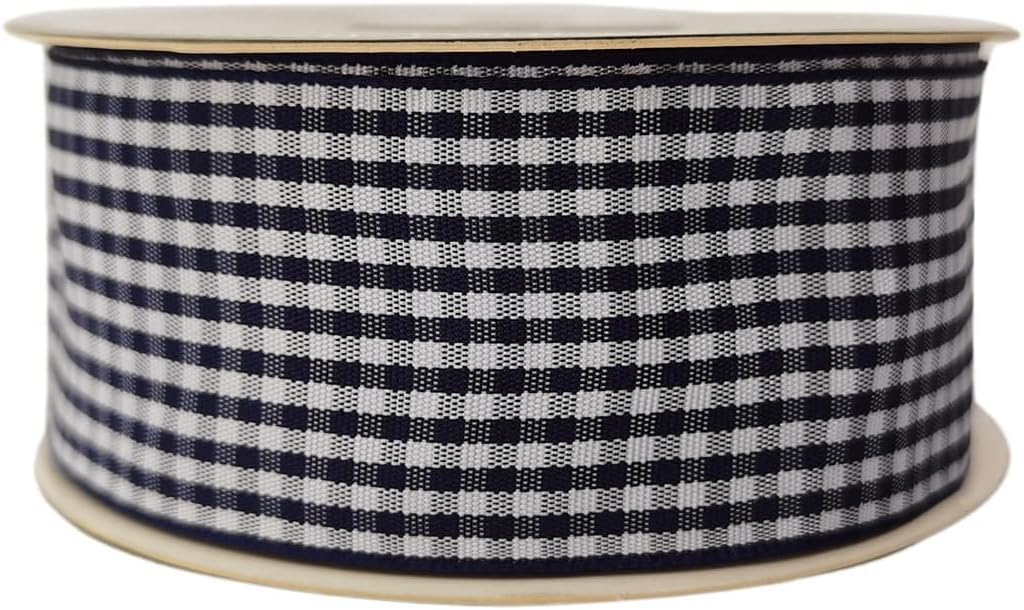 1.5 Inch Blue and White Woven Edge 100% Polyester Gingham Ribbon 25 Yards Each Roll (1-1/2", Blue) - Crafty Corner