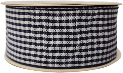 1.5 Inch Blue and White Woven Edge 100% Polyester Gingham Ribbon 25 Yards Each Roll (1-1/2", Blue) - Crafty Corner