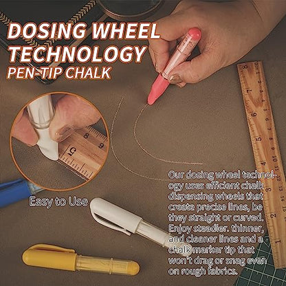 3-pack) Fabric Chalk Markers -Erase Tailor’s Chalk for Quilting and Sewing - Compatible with Most Fabrics - With Dosing Wheel Technology, Red, Blue, White (3 Count)