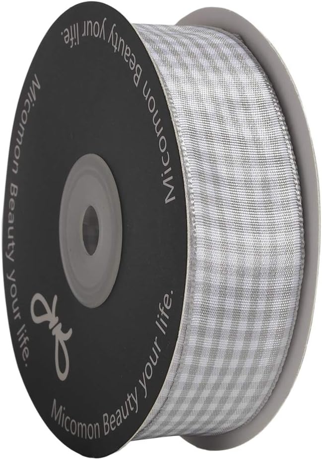 Gingham Ribbon - 25 Yards Each Roll, 100% Polyester (1", Gray Gingham) - Crafty Corner