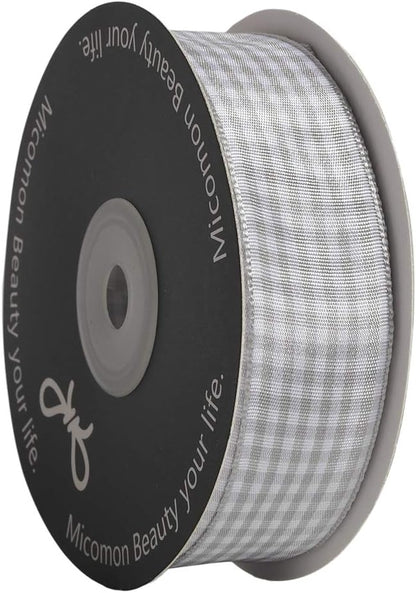 Gingham Ribbon - 25 Yards Each Roll, 100% Polyester (1", Gray Gingham) - Crafty Corner