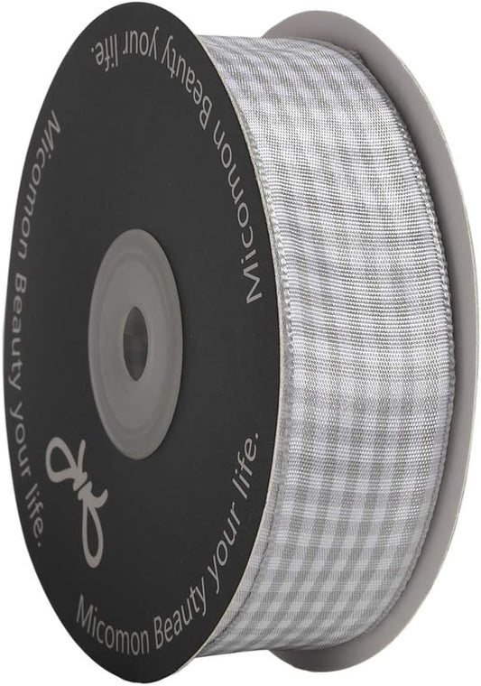 Gingham Ribbon - 25 Yards Each Roll, 100% Polyester (1", Gray Gingham) - Crafty Corner