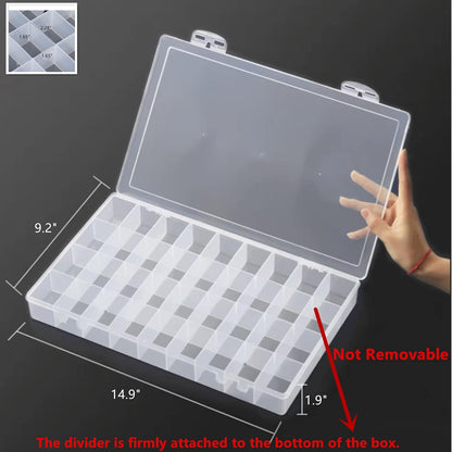 3PCS 36 Grids Large Plastic Organizer Box with Dividers, Compartment Organizer Box for Nail Accessories/Screw/Sewing Arts and Oil Paint, Bead Storage Containers 14.9 Inch x 9.2 Inch x 1.9 Inch (Clear)