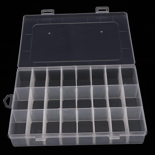 2 Pack 24 Grids Plastic Organizer Box Container Craft Storage Box with Adjustable Dividers for Beads Jewelry Fishing Tackles, Clear