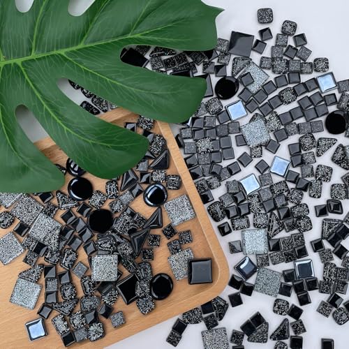 1.1 LB Black Irregular Glass Mosaic Tiles with Backing (17.6 Ounce)