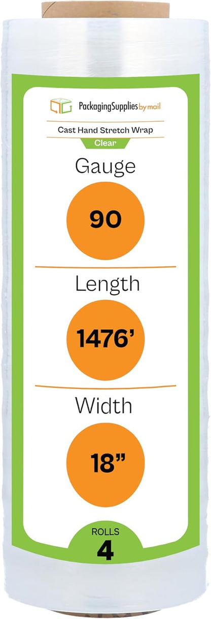 PSBM Stretch Wrap, 4 Pack, 17 Inch x 1476 Feet, 83 Gauge, Clear Plastic Cling, Cast Hand Stretch Film Rolls for Packaging Moving Packing Pallets