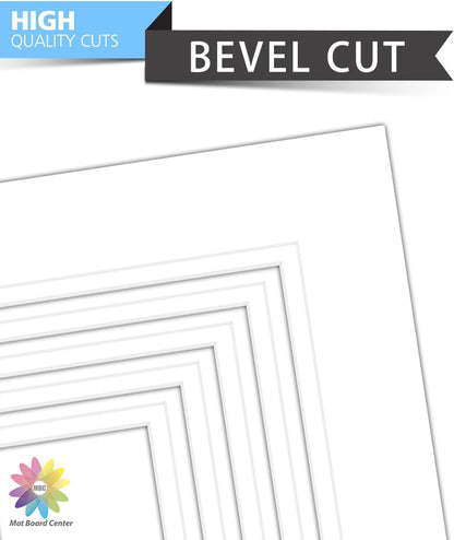 Mat Board Center, Pack of 5, 16x20 for 11x14 Photo Picture Double Mats - Acid Free, 8-ply Thickness, White Core - for Pictures, Photos, Framing (White Over White)