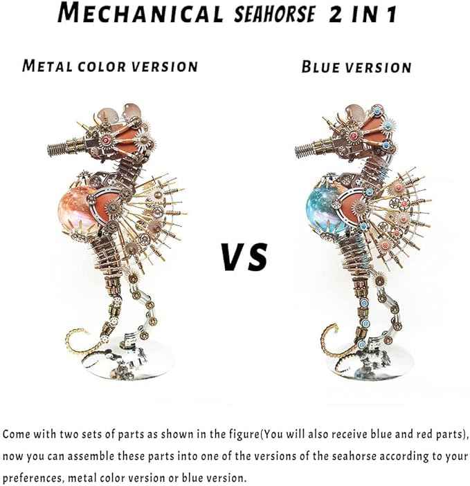 Meatalkitor 3D Puzzle Steampunk Seahorse Lamp - 2100PCS Metal Mechanical Model Kit with 16 Color Planet Light - Perfect Room Decor and Gift Choice (Planet LAMP)