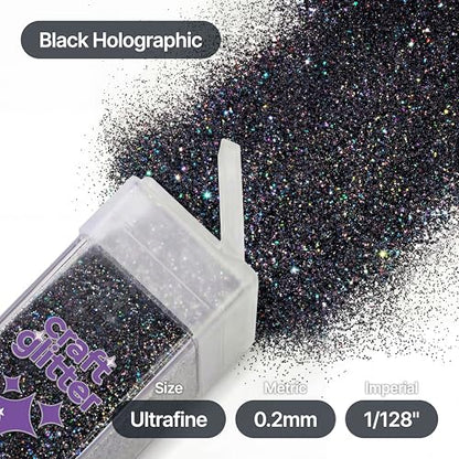 Craft Glitter Shaker Black Holographic 130g Ultrafine (4.5 Ounce)