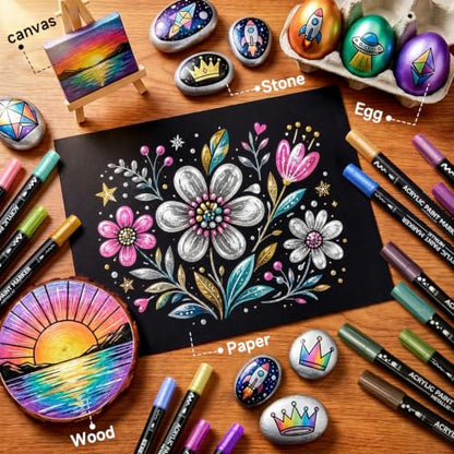28 Metallic Brush & Dot Tip Acrylic Paint Markers (28 Count)