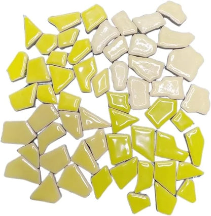 Mosaic Tiles 200g/7.05oz(Approx. 155-170pcs) Porcelain Mosaic Tiles 1-2.5cm 0.4mm Thickness Ceramic Mosaic Stones DIY Mosaic Craft Material(Yellow Mix)