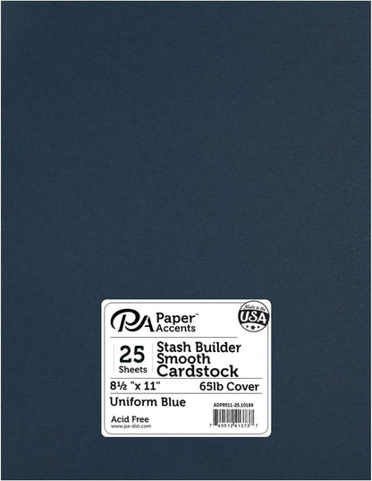Accent Design Paper Accents Stash Builder Cardstock 8.5" x 11" Uniform Blue, 65lb Colored cardstock Paper for Card Making, Scrapbooking, Printing, Quilling and Crafts, 25 Piece Pack