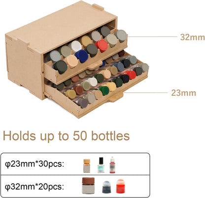 Plastic Model Paint Rack Organizer for 50 Paints, Pull-Out Storage With MDF Material, Model Tools, Suitable for 10ml Tamiya/Mr.Hobby and Miniature Paint Set GK8