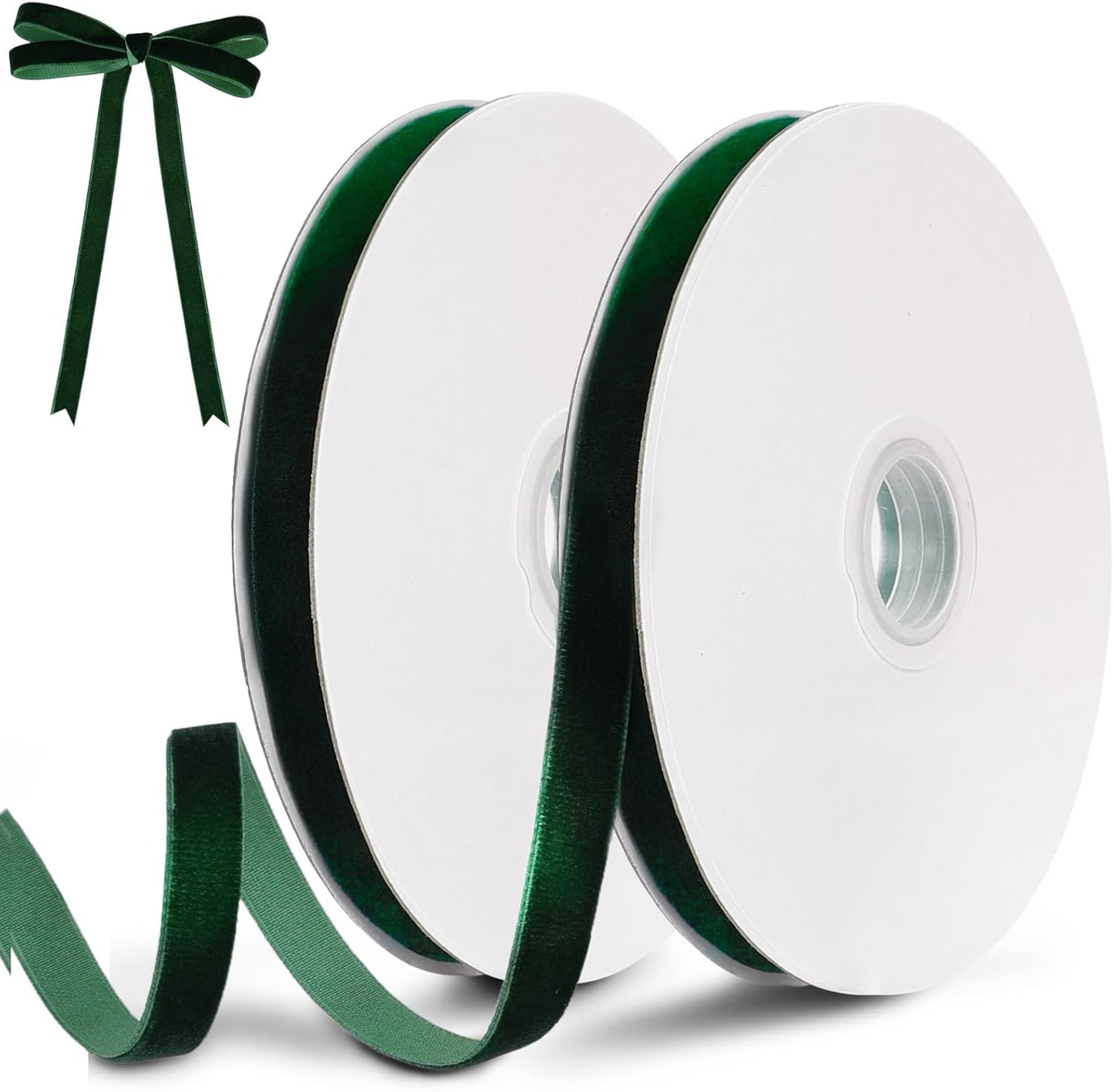Dark Green Velvet Ribbon, 0.39 Inch x 20 Yards Single Faced Green Ribbon for Gift Wrapping, Bow Making, Christmas Tree Decorations, Wreath Making and DIY Crafts (10 Yards Each Roll) - Crafty Corner