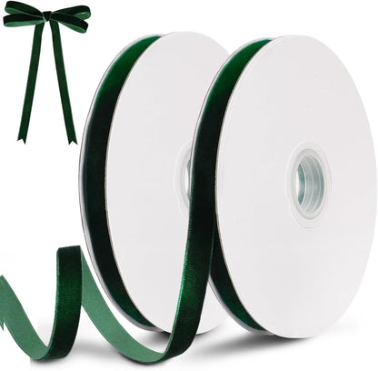 Dark Green Velvet Ribbon, 0.39 Inch x 20 Yards Single Faced Green Ribbon for Gift Wrapping, Bow Making, Christmas Tree Decorations, Wreath Making and DIY Crafts (10 Yards Each Roll) - Crafty Corner