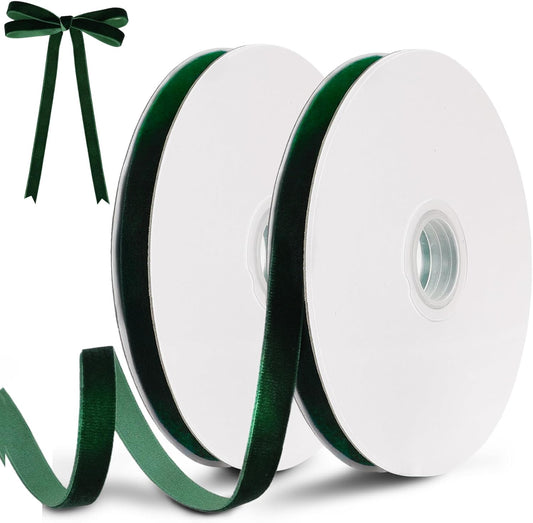Dark Green Velvet Ribbon, 0.39 Inch x 20 Yards Single Faced Green Ribbon for Gift Wrapping, Bow Making, Christmas Tree Decorations, Wreath Making and DIY Crafts (10 Yards Each Roll) - Crafty Corner
