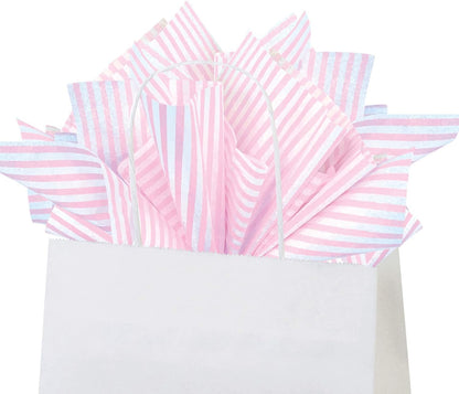Flexicore Packaging Light Pink Pin Stripe Print Gift Wrap Tissue Paper Size: 15 Inch X 20 Inch | Count: 50 Sheets | Color: Light Pink Pin Stripe