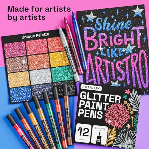12 Glitter Paint Pens for Glass Marking (12 Count)