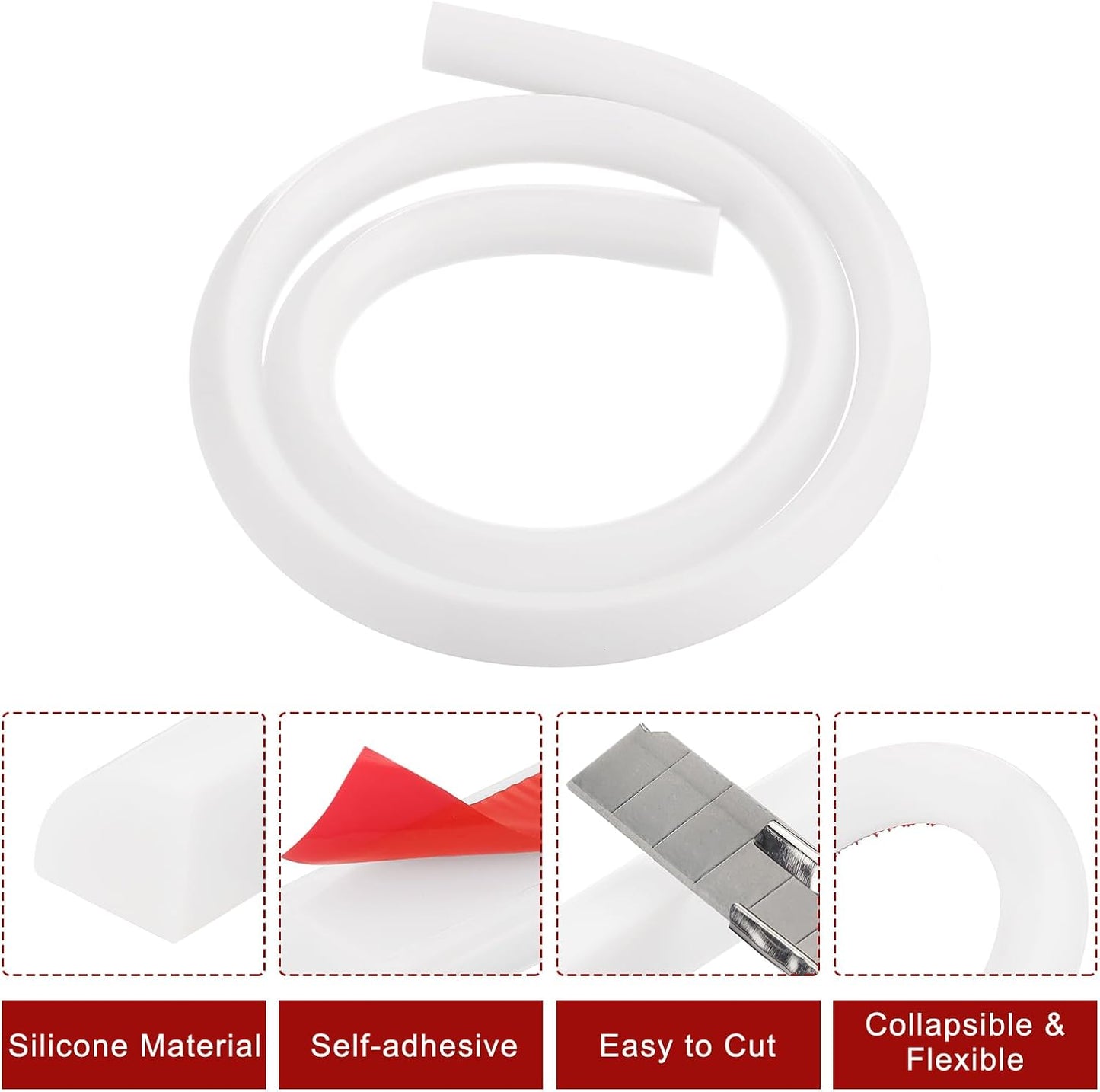 uxcell Flexible Molding Trim, 39 Inch Flexible Quarter Round Molding Silicone Peel and Stick Trim Self Adhesive Shower Water Barrier for Corner Decor Bathroom Kitchen, White