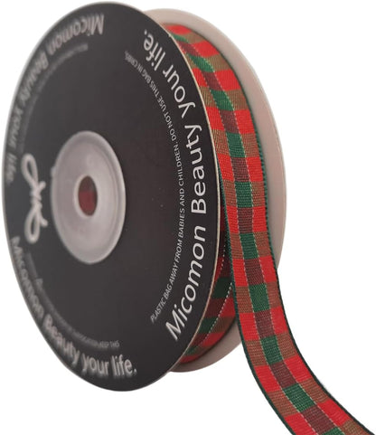 Micomon Christmas Ribbon Gingham Checkered Ribbon 25 Yards Plaid Ribbon for Christmas Crafts, Gift Wrapping(5/8",RedGreenSilver) - Crafty Corner