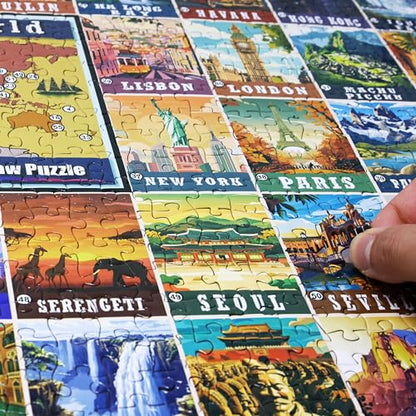 Colorful Vintage World Travel Poster 1000 Pieces Large Format Jigsaw Puzzle for 13+