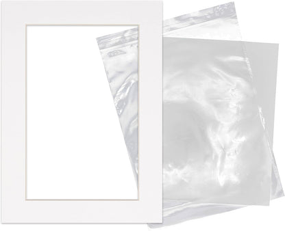 5x7 Mat for 8.5x11 Frame - Precut Mat Board Acid-Free Show Kit with Backing Board, and Clear Bags White 5x7 Photo Matte Made to Fit a 8.5x11 Picture Frame Matboard for Framing, Pack of 10 Mats