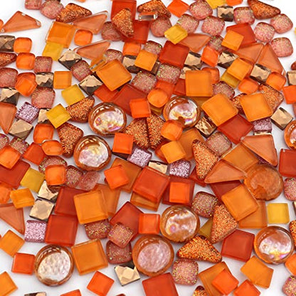 1.1LB Orange Mixed Irregular Crystal Glass Mosaic Tiles for Crafts (17.6 Ounce)
