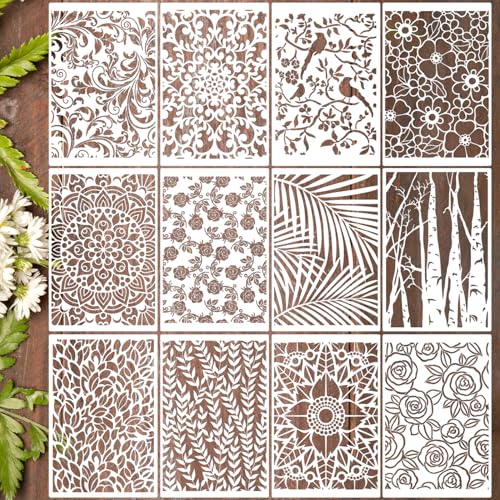 Stencils for Crafts Reusable Texture Stencils 12"x8" (12 Count)