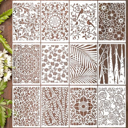 Stencils for Crafts Reusable Texture Stencils 12"x8" (12 Count)