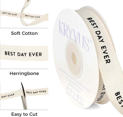 Best Day Ever Ribbon - 5/8 Inch x 12 Yards Natural Twill Tape Ribbon, Cotton Herringbone Ribbons for Gift Wrapping, Birthdays, Weddings, Christmas, Anniversaries, Valentine's Day, Mother's Day - Crafty Corner