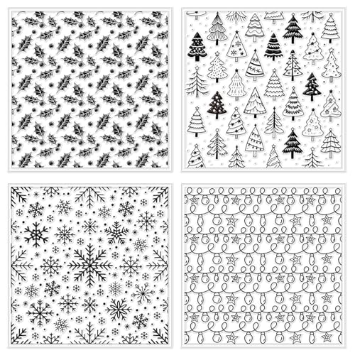 4 Pcs Christmas Elements Polymer Clay Texture Sheets Snowflakes Silicone Texture Stamp Pine Trees Clay Texture Mat Modeling Pattern Pad Sheets for Jewelry and Earrings Tools