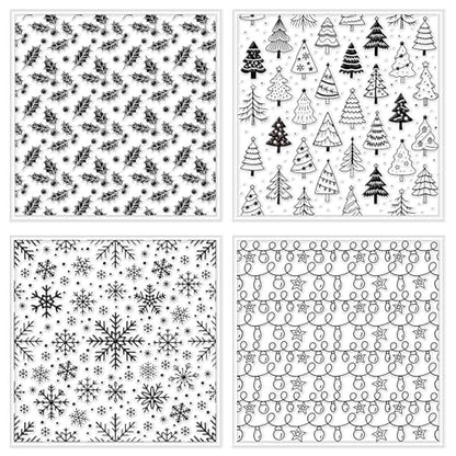 4 Pcs Christmas Elements Polymer Clay Texture Sheets Snowflakes Silicone Texture Stamp Pine Trees Clay Texture Mat Modeling Pattern Pad Sheets for Jewelry and Earrings Tools
