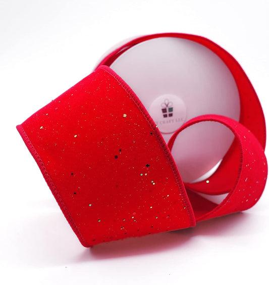 CT CRAFT LLC Red Velvet with Confetti Glitter Wired Ribbon 2.5 Inch x 10 Yards for Christmas Home Decor Tree Topper Bow Gift Wrapping DIY Crafts Wreath Garland - Crafty Corner